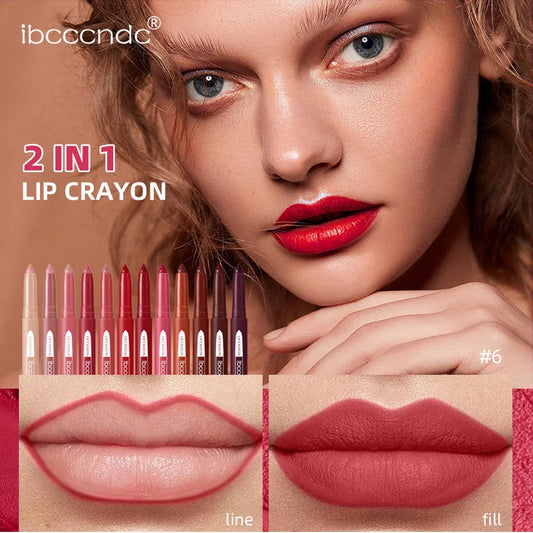 2-in-1 Waterproof Rotating Lip Pencil - Long-lasting Cosmetic Pen for Lips - My Charleshop