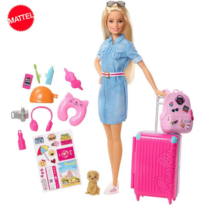 Mattel Original Reise-Barbie-Puppe mit Koffer und Zubehör für Mädchen – My Charleshop