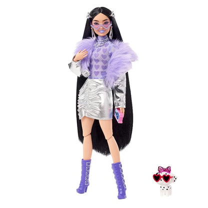 Nouvelle Poupée Barbie Extra Chic de Luxe 2022 avec Manteau Arc-en-Ciel en Peluche - Jouet de Princesse pour Fille - My Charleshop