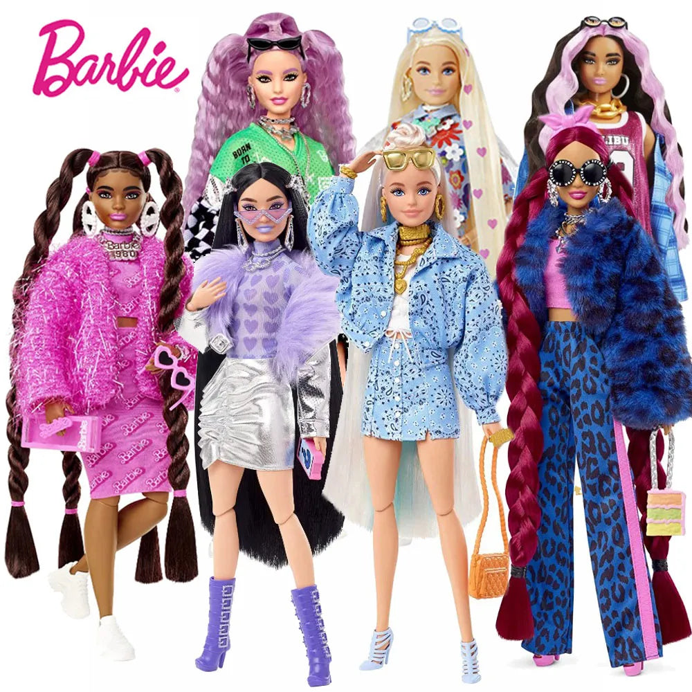 Nouvelle Poupée Barbie Extra Chic de Luxe 2022 avec Manteau Arc-en-Ciel en Peluche - Jouet de Princesse pour Fille - My Charleshop