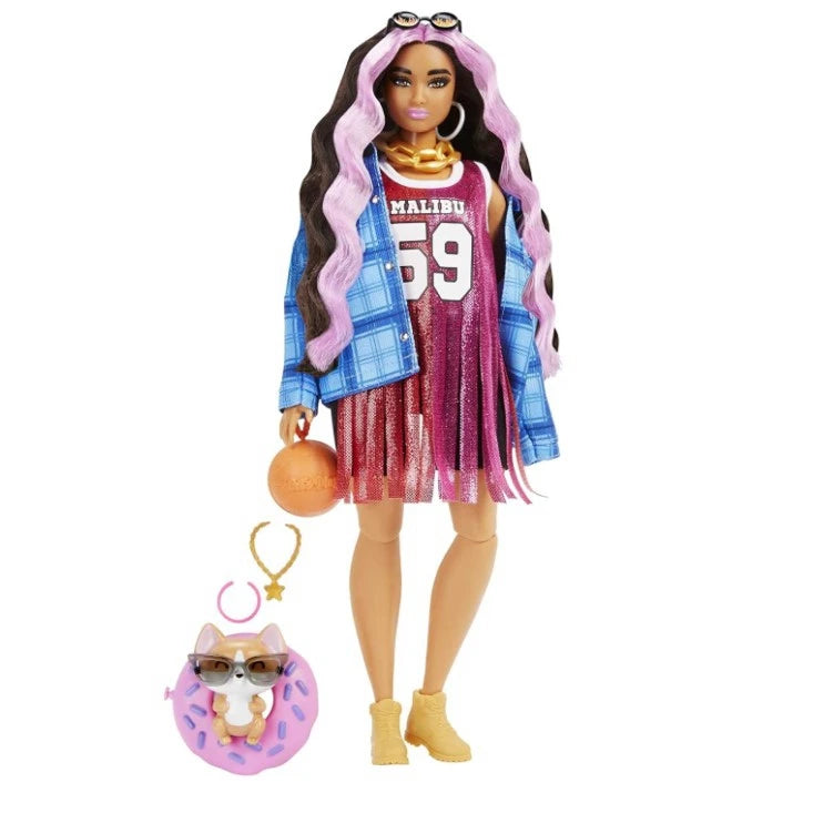 Nouvelle Poupée Barbie Extra Chic de Luxe 2022 avec Manteau Arc-en-Ciel en Peluche - Jouet de Princesse pour Fille - My Charleshop