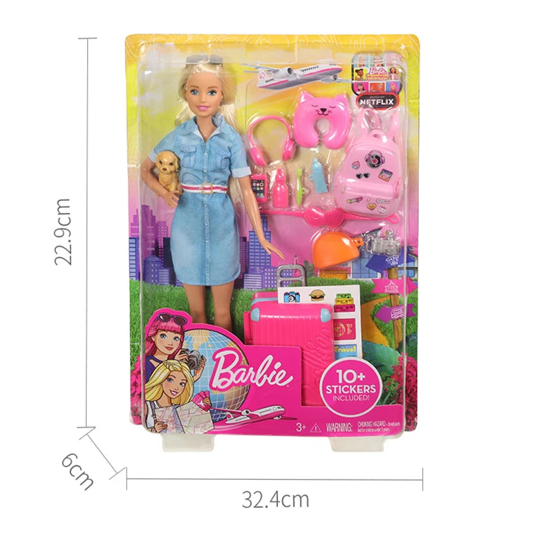 Mattel Original Reise-Barbie-Puppe mit Koffer und Zubehör für Mädchen – My Charleshop